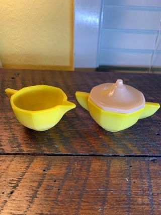 Vintage Akro Agate Yellow 3 Pc Childs Dishes Cream And Sugar