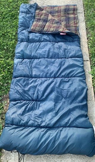 Vintage Coleman Camping Sleeping Bag Blue 33x75 Flannel Print Liner 3lb
