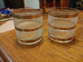 Vintage Culver Texture Glassware Icicle Gold Bands Low Ball Rocks Mixed Drink 2