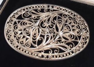 Vintage Jewellery Signed Sterling Silver Fine Filigree Floral Brooch