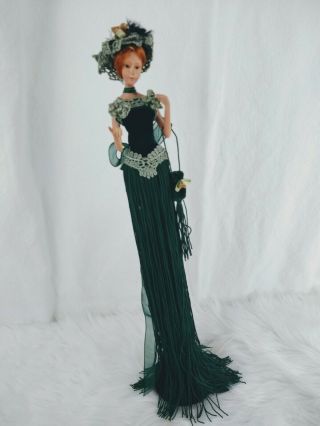 Duck House Heirloom Dolls 15 " Victorian Style Vintage Tassel Doll Green W Purse