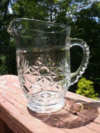 Vtg Early American Prescut Eapc Clear Glass Pitcher Anchor Hocking Star Of David