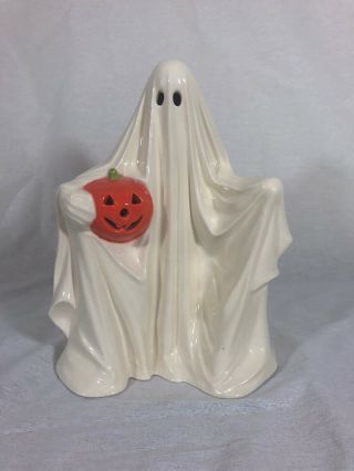 Vintage Ceramic Ghost Holding Pumpkin Halloween Byron Mold 1972 Spirit