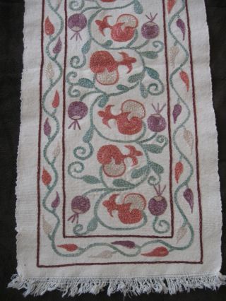 Vintage Hand Embroidered 53 " Long Table Runner; Pastel Chain Stitch; European