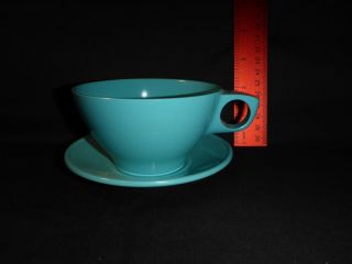 Vintage Boontonware Blue Turquoise Melamine Tea Cup & Saucer Set Coffee Mug