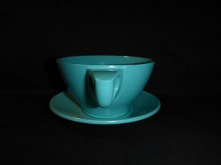 Vintage Boontonware BLUE Turquoise Melamine Tea Cup & Saucer Set Coffee mug 3