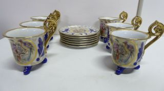 Vintage Carlsbad Czechoslovakia Porcelain Demitasse Coffee Cup Saucer Set 6 Gilt
