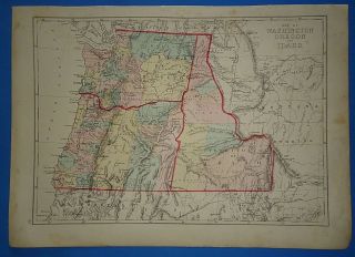 Vintage 1875 Idaho & Washington Territories - Oregon Map Old Antique
