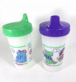 Vtg Decorated Playtex Toddler Plastic Baby Training Sippy Cups Dinosaurs 1999