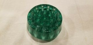 Vintage Dark Green Glass 21 Hole Flower Frog Dome Shape 4