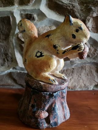 Vintage Large Bethany Lowe Papier Mache Squirrel Box,  Rustic,  Fall