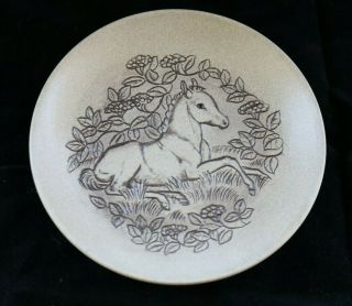 Vintage Poole England Pottery 5 " Plate Foal Horse Garden Carved Art