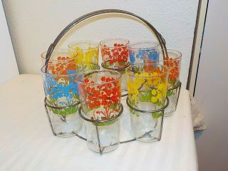 Vintage Set Of 8 Swanky Swigs Glasses With Carry Caddy Rack