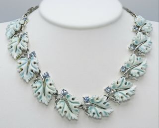 Vintage Lisner Blue Oak Leaf Necklace