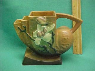 Vintage Roseville U.  S.  A.  Pottery Brown Magnolia Pitcher Vase Flower Arranger