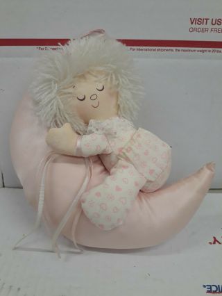 Russ Berrie Baby Angel Doll On Pink Crescent Moon Stuffed Vintage Hanging Plush
