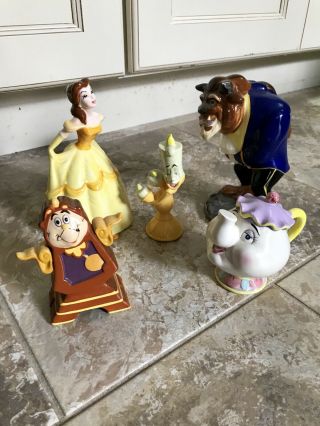 Vintage Disney Beauty And The Beast Ceramic Figurines 5 Piece Set