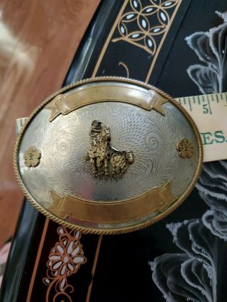 Vtg Tony Lama German Silver & Bronze Western Trophy Belt Buckle Calf Rope 7
