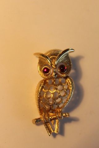 Vintage Avon Owl Pin/brooch With Red Eyes