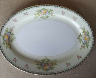 Vintage Meito China - Green / Gold Trimmed Hand Painted Oval Serving Platter