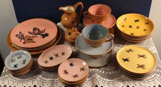 Vintage 35 Piece Butterfly Pottery Dish Set