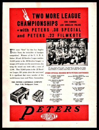 1935 Peters Ammunition Photo Ad Lapd Los Angeles Police Dept Shooting Team