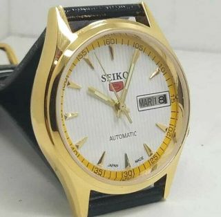 seiko5 automatic men ' s gold plated WHITE dial vintage japan made watch ORDER A 2
