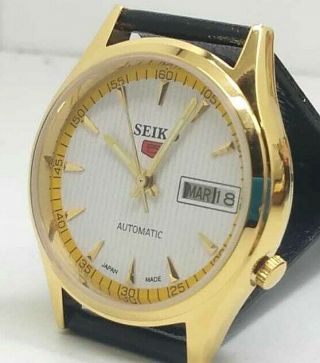 seiko5 automatic men ' s gold plated WHITE dial vintage japan made watch ORDER A 3
