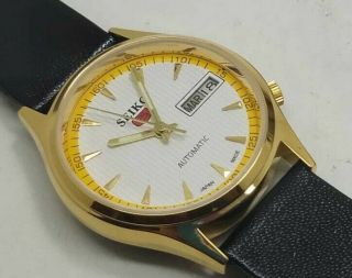seiko5 automatic men ' s gold plated WHITE dial vintage japan made watch ORDER A 6