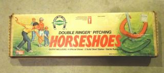 Vintage Diamond Double Ringer Drop Forged Pitching Horseshoes Set W/ Box 1987