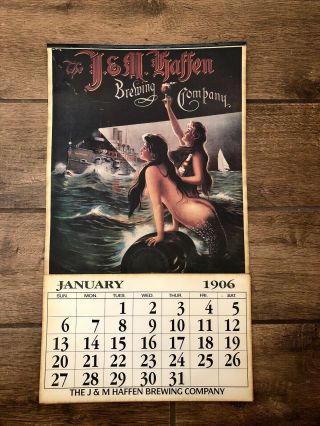 Vintage J & M Haffen Brewing Company Mermaid Calendar 1906