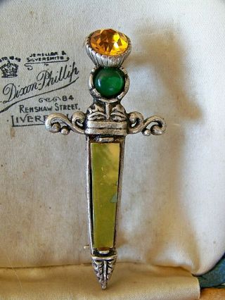 Vintage Miracle Jewellery Scottish Celtic Agate Dagger Brooch Kilt Dirk Pin