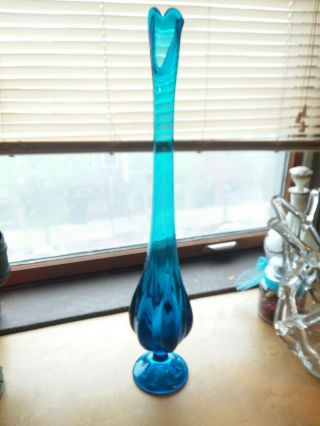 Vintage Viking Art Glass Stretch Swung Blue Vase - 24 " × 4.  5 " - Exc