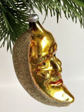 Vintage West Germany Moon Face Man In The Moon Christmas Ornament Mica Glitter