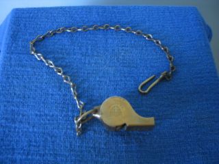 Vintage " The Acme Thunderer " Brass Whistle W/chain,  Ball & Clip Made In England