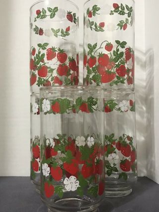 5 Vintage Glass Tumblers Strawberries By Libbey 5” Tall