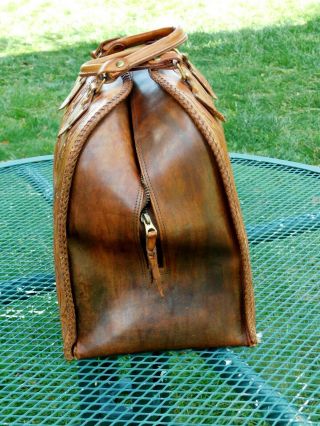 Hand Tooled Leather Bowling Ball Bag Vintage Retro Mid Century Handbag Floral 2