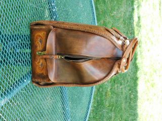 Hand Tooled Leather Bowling Ball Bag Vintage Retro Mid Century Handbag Floral 4
