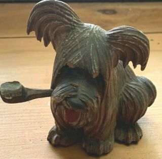 Black Forest Carved Dog Smoking Pipe Vintage Antique Terrier Anri Wood Wooden