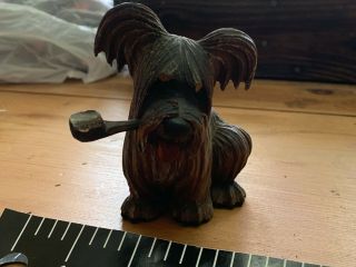 black forest carved dog smoking pipe vintage antique terrier anri wood wooden 6