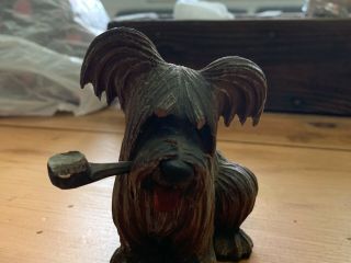 black forest carved dog smoking pipe vintage antique terrier anri wood wooden 7