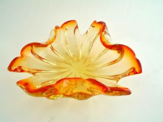 Vintage Murano Art Glass Candy Or Trinket Dish Persimmon Orange To Clear