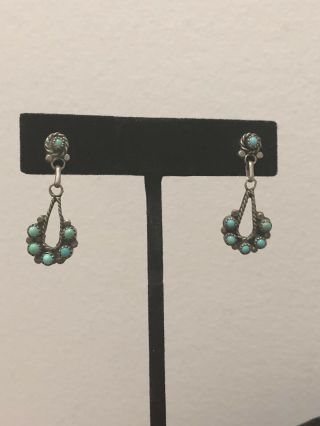 Lovely Vintage Navajo Turquoise And Sterling Silver Dangle Earrings 2