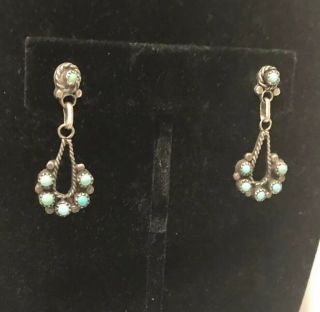 Lovely Vintage Navajo Turquoise And Sterling Silver Dangle Earrings 3