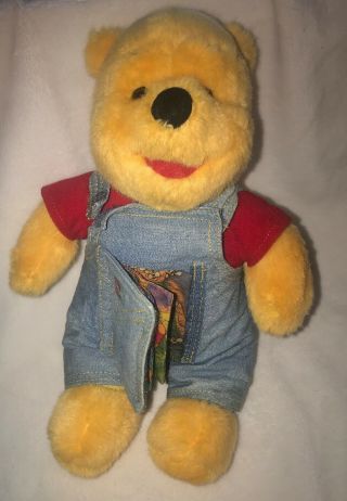 Disney Winnie The Pooh Plush 14 " Story Book 1995 Vintage Overalls Mattel