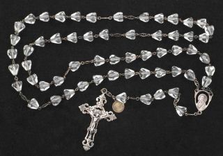 France " Gloria " Large Vintage Rock Crystal Beads Sterling Silver Rosary W/ Tag