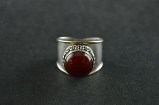 Vintage Sterling Silver Brown Stone Wide Dome Ring - 5g