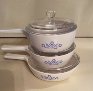 Vintage Corning Ware Blue And White Corn Flowers Cookware 6 Piece Set
