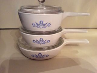 Vintage Corning Ware Blue And White Corn Flowers Cookware 6 Piece Set 2