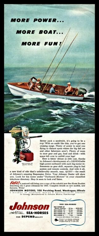1955 Johnson Sea - Horse 25 Hp Vintage Outboard Motor Ad Boating Advertising